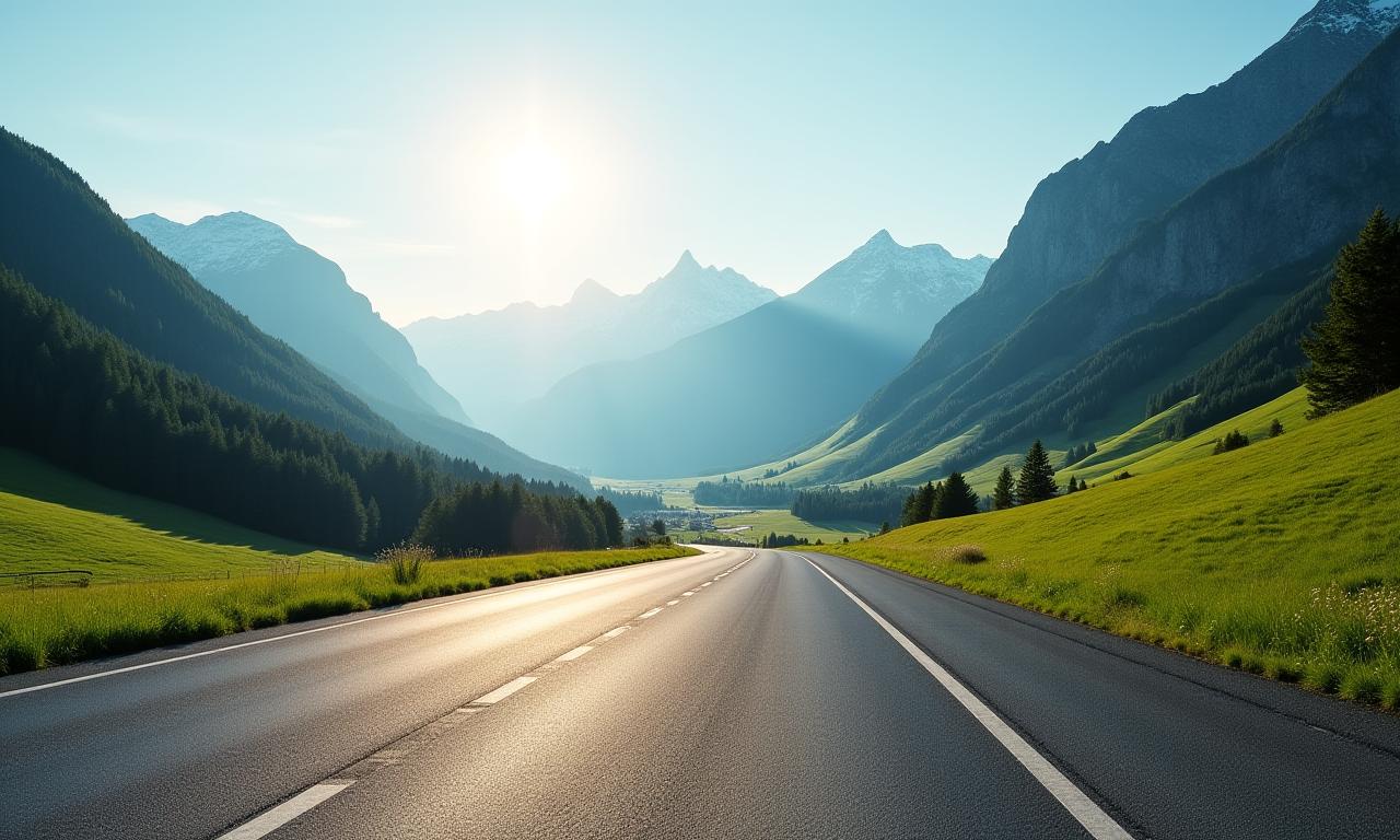 Eine malerische Schweizer Autobahn, die durch eine Berglandschaft führt.